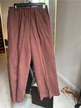 Wide-Leg Cotton Blend Pants in Brown